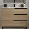 Cosyneo Meuble sous vasque seul, 3 tiroirs, 90cm, simple vasque - madera miel (chêne clair) - MATA