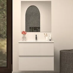 Cosyneo Meuble sous vasque seul, 2 tiroirs, 60cm, simple vasque - blanc brillant - IDA* Meuble Sous Lavabo