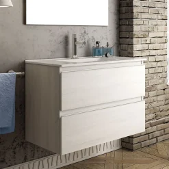 Cosyneo Meuble sous vasque seul, 2 tiroirs, 80cm, simple vasque - hibernian (bois blanchi) - BALEA* Meuble Sous Lavabo