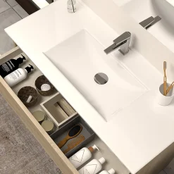 Cosyneo Meuble sous vasque seul, 3 tiroirs, 80cm, simple vasque - nebraska (chêne clair) - MAYOR* Meuble Sous Lavabo