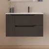 Cosyneo Meuble sous vasque seul, 2 tiroirs et 1 porte, 80cm, vasque déportée droite - noir - ZARZA