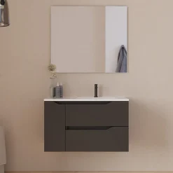 Cosyneo Meuble sous vasque seul, 2 tiroirs et 1 porte, 80cm, vasque déportée droite - noir - ZARZA