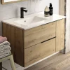 Cosyneo Meuble sous vasque seul, 2 tiroirs et 1 porte, 80cm, vasque déportée à gauche, roble (chêne clair) - KING