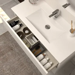 Cosyneo Meuble sous vasque seul, 2 tiroirs, 100cm, simple vasque - blanc brillant - IDA