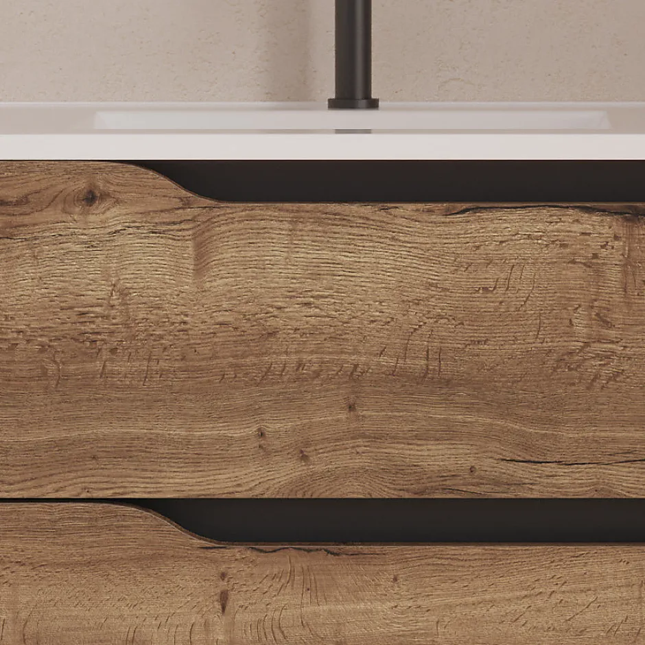 Cosyneo Meuble sous vasque seul, 2 tiroirs et 1 porte, 80cm, vasque déportée gauche - tabaco (bois foncé) - ZARZA