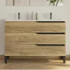 Cosyneo Meuble sous vasque seul, 3 tiroirs, 120cm, double vasque - madera miel (chêne clair) - MATA* Meuble Sous Lavabo