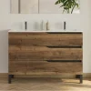 Cosyneo Meuble sous vasque seul, 3 tiroirs, 120cm, double vasque - tabaco (chêne foncé) - MATA* Meuble Sous Lavabo
