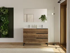 Cosyneo Meuble sous vasque seul, 3 tiroirs, 120cm, double vasque - tabaco (chêne foncé) - MATA* Meuble Sous Lavabo