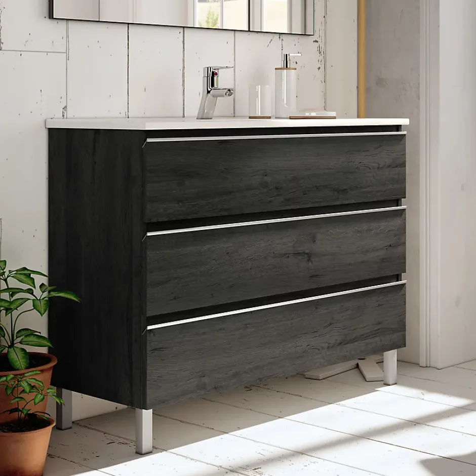 Cosyneo Meuble sous vasque seul, 3 tiroirs, 80cm, simple vasque - ebony (bois noir) - PALMA