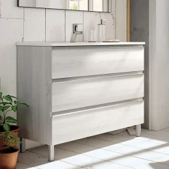 Cosyneo Meuble sous vasque seul, 3 tiroirs, 80cm, simple vasque - hibernian (bois blanchi) - PALMA* Meuble Sous Lavabo