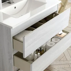 Cosyneo Meuble sous vasque seul, 3 tiroirs, 80cm, simple vasque - hibernian (bois blanchi) - PALMA* Meuble Sous Lavabo