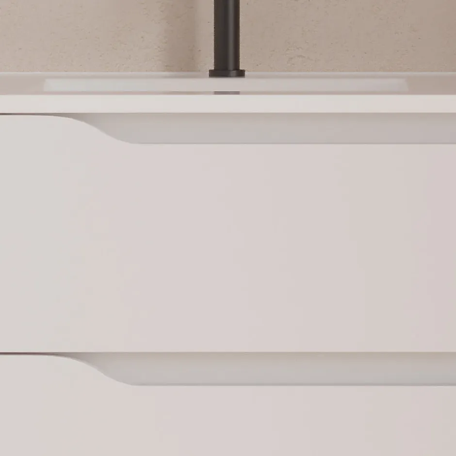 Cosyneo Meuble sous vasque seul, 2 tiroirs et 1 porte, 80cm, vasque déportée gauche - blanc mat - ZARZA* Meuble Sous Lavabo