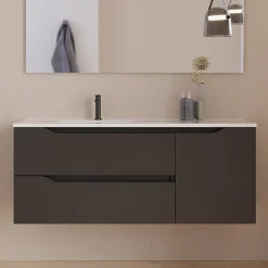 Cosyneo Meuble sous vasque seul, 2 tiroirs et 1 porte, 120cm, vasque déportée gauche - noir - ZARZA