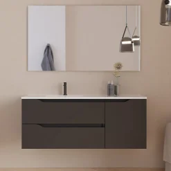 Cosyneo Meuble sous vasque seul, 2 tiroirs et 1 porte, 120cm, vasque déportée gauche - noir - ZARZA