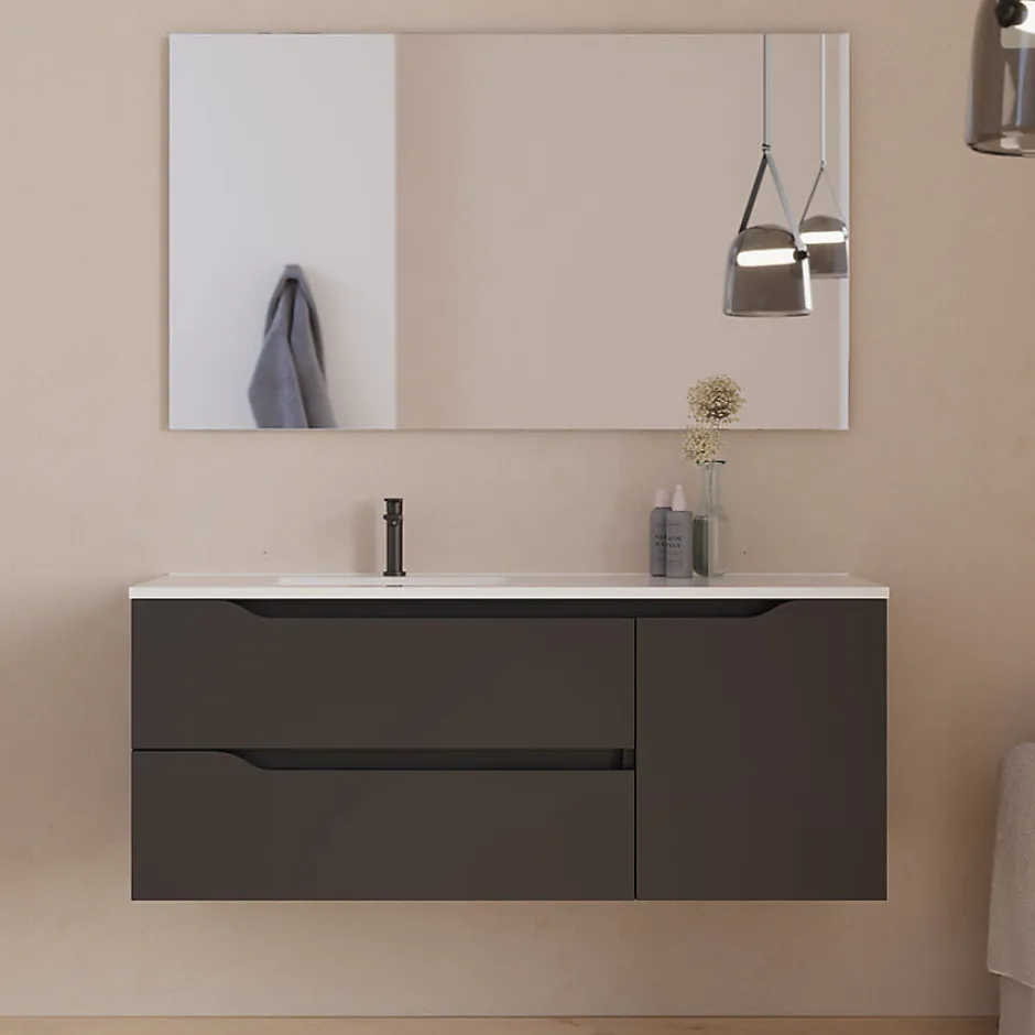 Cosyneo Meuble sous vasque seul, 2 tiroirs et 1 porte, 120cm, vasque déportée gauche - noir - ZARZA