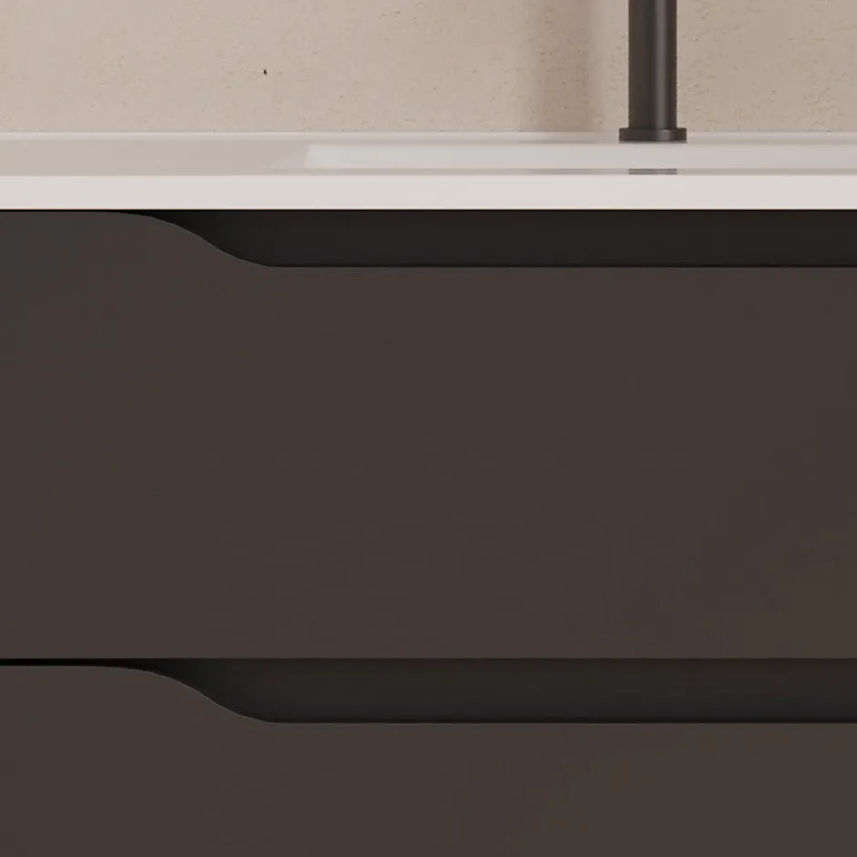 Cosyneo Meuble sous vasque seul, 2 tiroirs et 1 porte, 120cm, vasque déportée gauche - noir - ZARZA