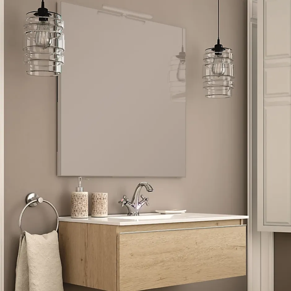 Cosyneo Meuble sous vasque seul, 1 tiroir, 80cm, simple vasque - bambou (chêne clair) - PENA