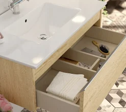 Cosyneo Meuble sous vasque seul, 1 tiroir, 80cm, simple vasque - bambou (chêne clair) - PENA
