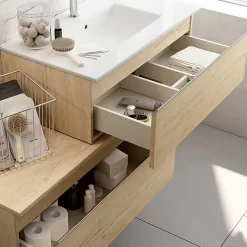 Cosyneo Meuble sous vasque seul, 1 tiroir, 80cm, simple vasque - bambou (chêne clair) - PENA