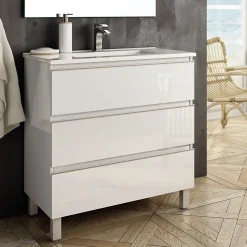 Cosyneo Meuble sous vasque seul, 3 tiroirs, 70cm, simple vasque - blanc laqué - PALMA