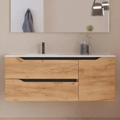 Cosyneo Meuble sous vasque seul, 2 tiroirs et 1 porte, 120cm, vasque déportée gauche - roble (bois clair) - ZARZA* Meuble Sous Lavabo