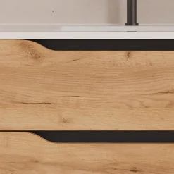 Cosyneo Meuble sous vasque seul, 2 tiroirs et 1 porte, 120cm, vasque déportée gauche - roble (bois clair) - ZARZA* Meuble Sous Lavabo