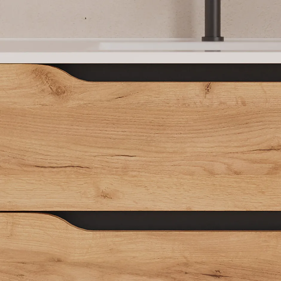 Cosyneo Meuble sous vasque seul, 2 tiroirs et 1 porte, 120cm, vasque déportée gauche - roble (bois clair) - ZARZA* Meuble Sous Lavabo