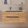 Cosyneo Meuble sous vasque seul, 2 tiroirs et 1 porte, 100cm, vasque déportée gauche - roble (bois clair) - ZARZA