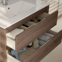 Cosyneo Meuble sous vasque seul, 3 tiroirs, 100cm, simple vasque - britannia (chêne foncé) - TIRIS