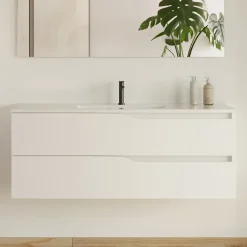 Cosyneo Meuble sous vasque seul, 2 tiroirs, 120cm, simple vasque - blanc mat - LUNA