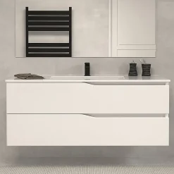 Cosyneo Meuble sous vasque seul, 2 tiroirs, 120cm, simple vasque - blanc mat - LUNA