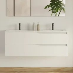 Cosyneo Meuble sous vasque seul, 2 tiroirs, 120cm, double vasque - blanc mat - LUNA* Meuble Sous Lavabo