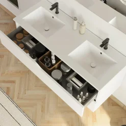 Cosyneo Meuble sous vasque seul, 2 tiroirs, 120cm, double vasque - blanc mat - LUNA* Meuble Sous Lavabo