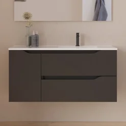 Cosyneo Meuble sous vasque seul, 2 tiroirs et 1 porte, 120cm, vasque déportée droite - noir - ZARZA