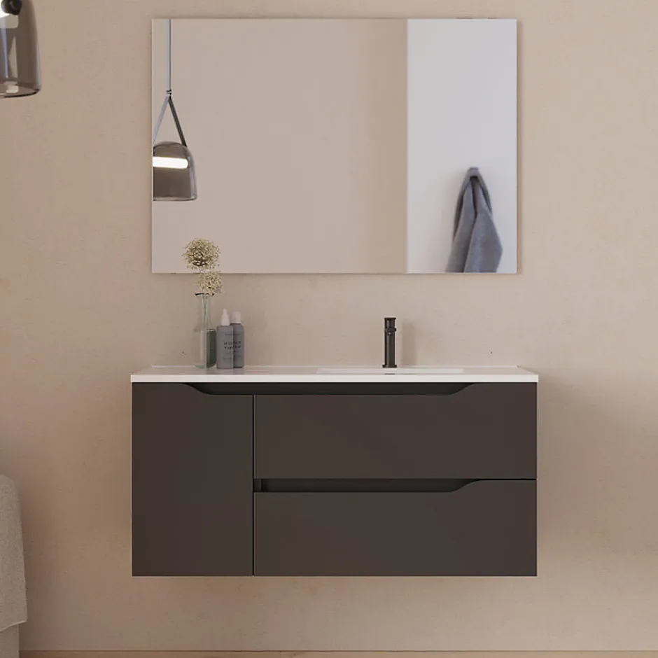Cosyneo Meuble sous vasque seul, 2 tiroirs et 1 porte, 120cm, vasque déportée droite - noir - ZARZA