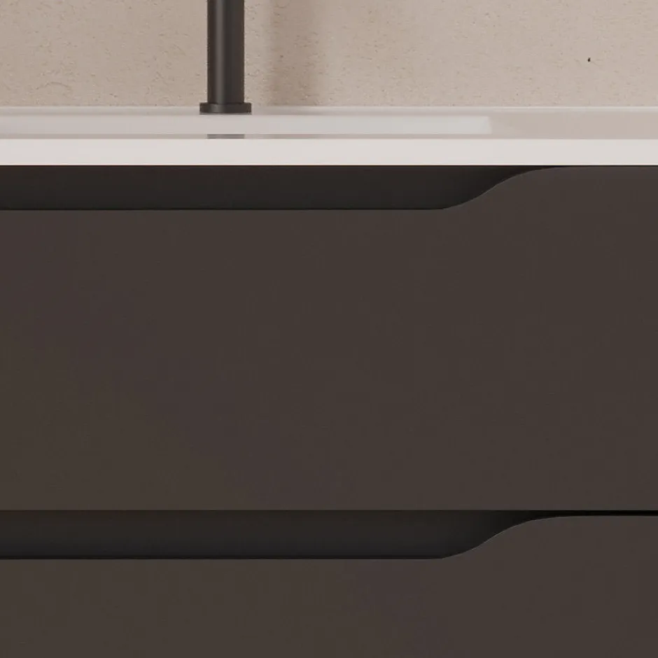 Cosyneo Meuble sous vasque seul, 2 tiroirs et 1 porte, 120cm, vasque déportée droite - noir - ZARZA