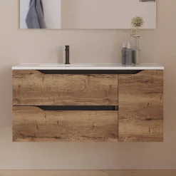 Cosyneo Meuble sous vasque seul, 2 tiroirs et 1 porte, 100cm, vasque déportée gauche - tabaco (bois foncé) - ZARZA