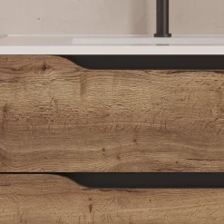 Cosyneo Meuble sous vasque seul, 2 tiroirs et 1 porte, 100cm, vasque déportée gauche - tabaco (bois foncé) - ZARZA