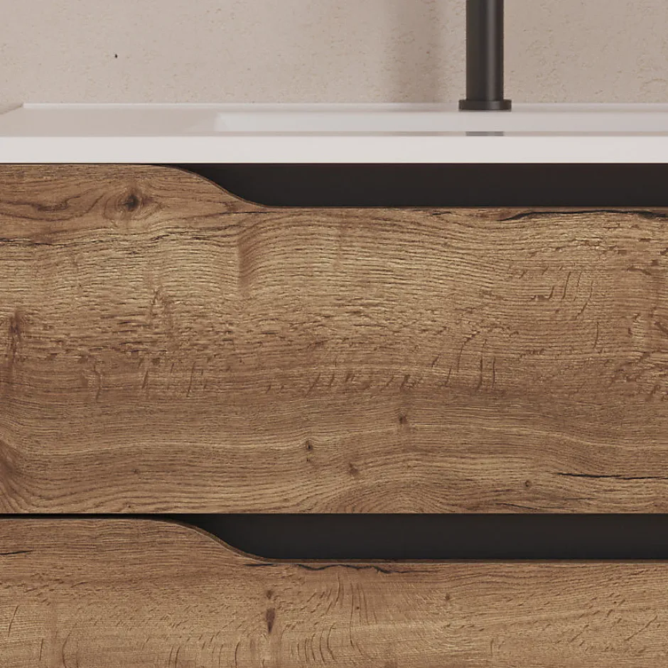 Cosyneo Meuble sous vasque seul, 2 tiroirs et 1 porte, 100cm, vasque déportée gauche - tabaco (bois foncé) - ZARZA