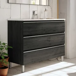 Cosyneo Meuble sous vasque seul, 3 tiroirs, 100cm, simple vasque - ebony (bois noir) - PALMA* Meuble Sous Lavabo