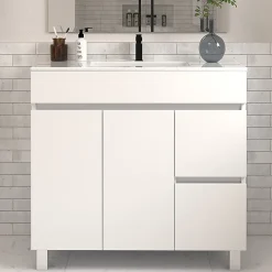Cosyneo Meuble sous vasque seul, 2 tiroirs et 2 portes, 70cm, simple vasque - blanc brillant - HARO* Meuble Sous Lavabo