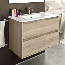 Cosyneo Meuble sous vasque seul, 2 tiroirs, 80cm, simple vasque - cambrian (chêne clair) - IRIS