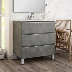 Cosyneo Meuble sous vasque seul, 3 tiroirs, 70cm, simple vasque - ciment (gris) - PALMA