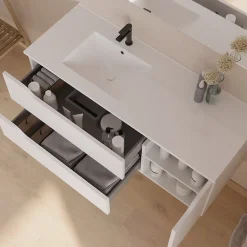 Cosyneo Meuble sous vasque seul, 2 tiroirs et 1 porte, 120cm, vasque déportée gauche - blanc mat - ZARZA