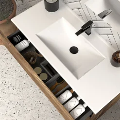 Cosyneo Meuble sous vasque seul, 3 tiroirs, 70cm, simple vasque - tabaco (chêne foncé) - MATA