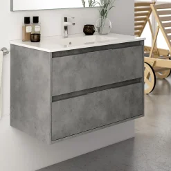 Cosyneo Meuble sous vasque seul, 2 tiroirs, 80cm, simple vasque - ciment (gris) - IRIS