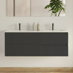 Cosyneo Meuble sous vasque seul, 2 tiroirs, 120cm, double vasque - noir - LUNA* Meuble Sous Lavabo