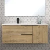 Cosyneo Meuble sous vasque seul, 2 tiroirs et 1 porte, 100cm, vasque déportée à gauche, roble (chêne clair) - KING* Meuble Sous Lavabo