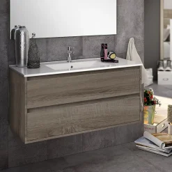 Cosyneo Meuble sous vasque seul, 2 tiroirs, 100cm, simple vasque - britannia (chêne foncé) - IRIS