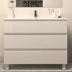 Cosyneo Meuble sous vasque seul, 3 tiroirs, 100cm, simple vasque - blanc brillant - MAYOR* Meuble Sous Lavabo